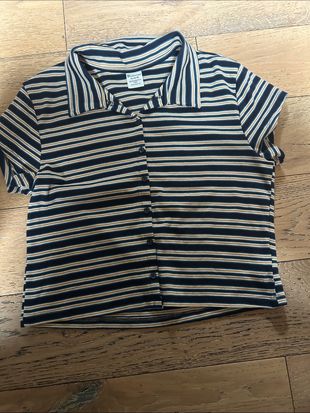 No Boundaries Navy, Cream & Tan Striped Button-Up Polo